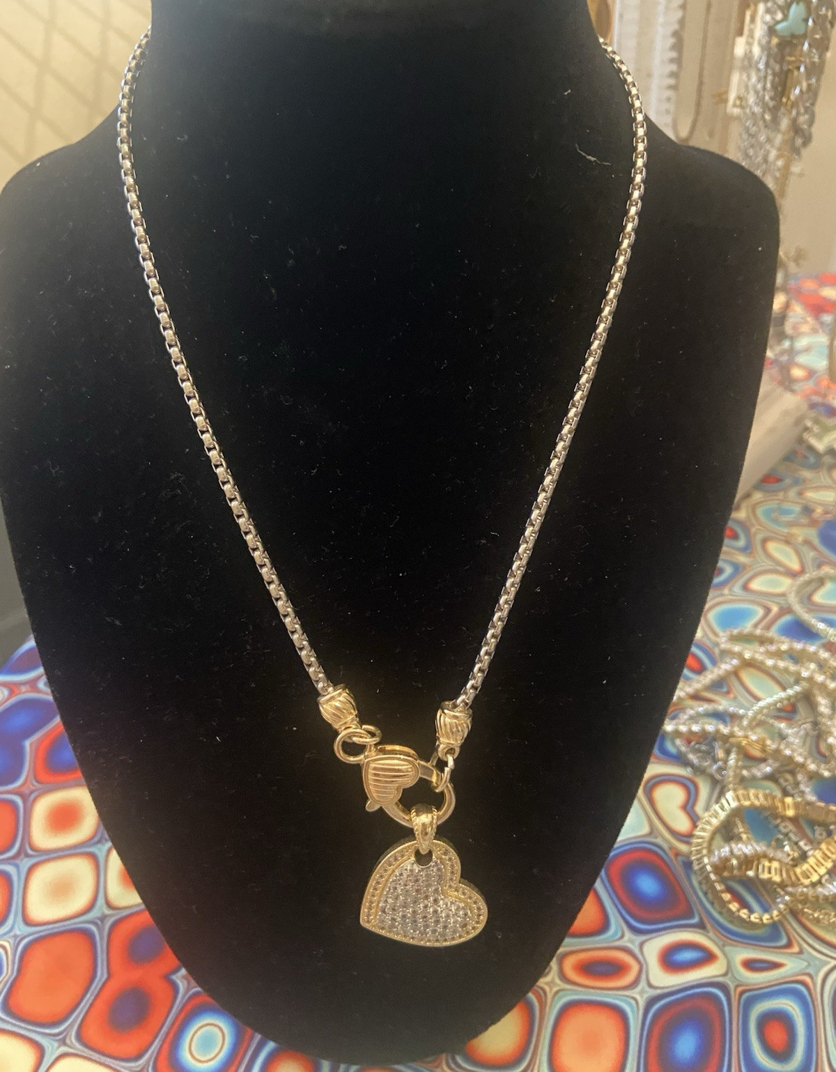 Gold Tone Metal Cable Chain Pendant Necklace w/ Heart Charm, No Stone