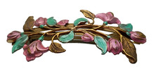 Vintage 3.5 Metal Barrette Pink Enameled Flowers France 1980 s-1990 s