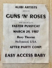 Ultra Rare! GUNS N ROSES Backstage Pass 03/29/87 THE ROXY THEATRE Hollywood CA