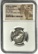 Attica Athens 440-404 BC Owl Silver Tetradrachm NGC AU 5x2 Bright NEW LISTING
