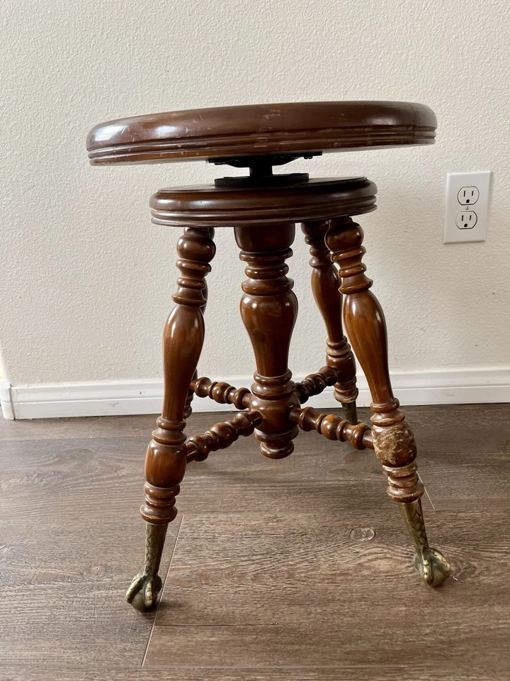 Винтажный викторианский регулируемый стул для фортепиано с глазурованными ножками - Изображение 2 из 4