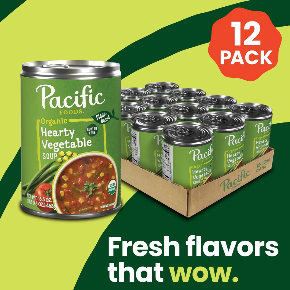 Sopa vegetal saudável orgânica Pacific Foods pacote com 12 latas de 16,3 onças veganas - Imagem 2 de 4