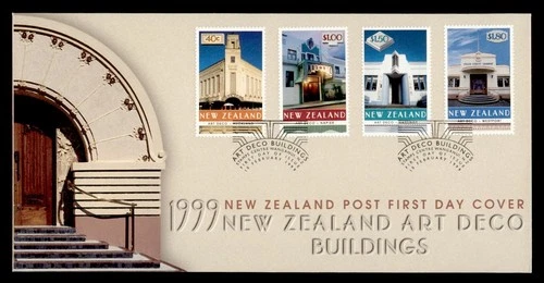 DR WHO 1999 NEW ZEALAND FDC ART DECO BUILDING COMBO $1.80 R38958