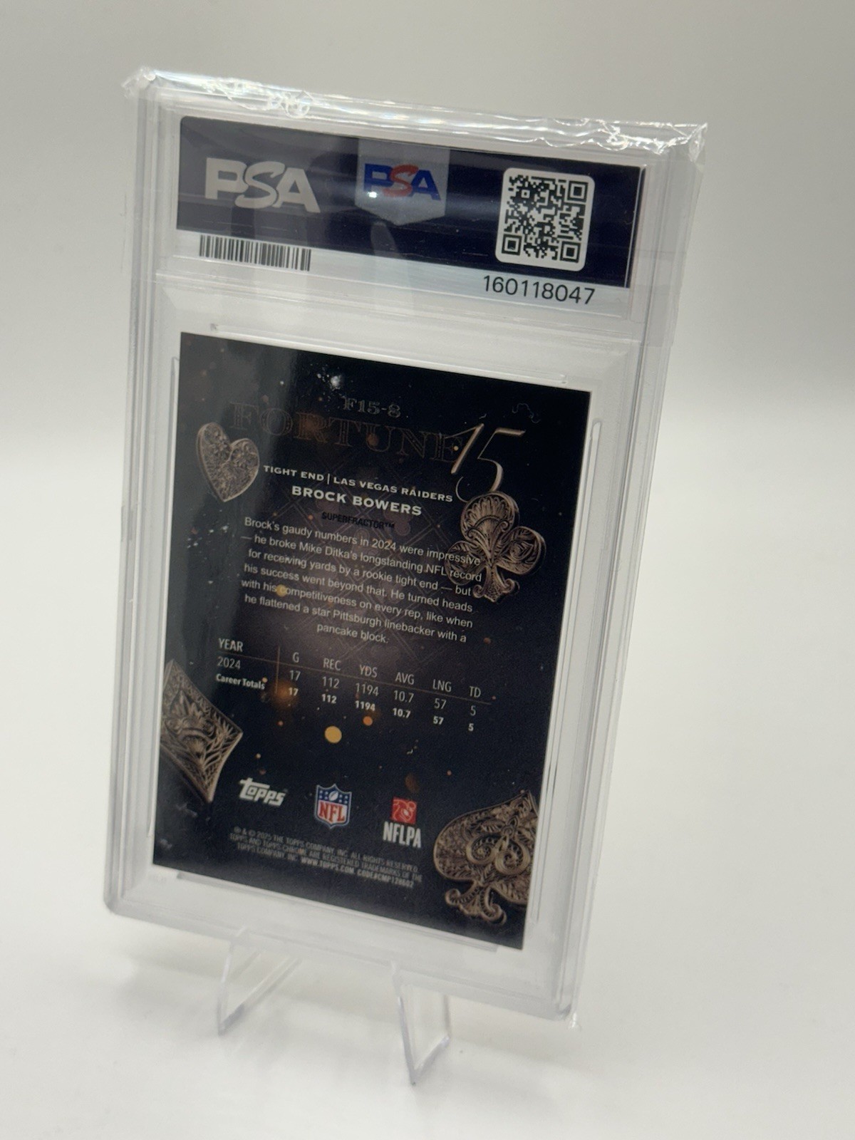 2025 Topps Chrome Football Brock Bowers Gold Superfractor # 1/1 Fortune F15-8 LV view 2