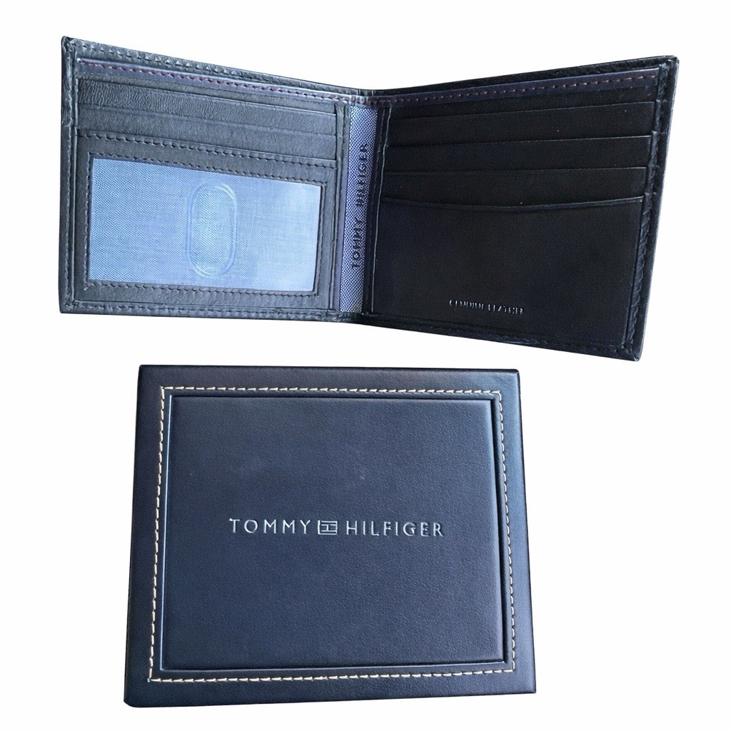 Tommy Hilfiger Black Leather Mens Wallet Bifold 6 Credit Car