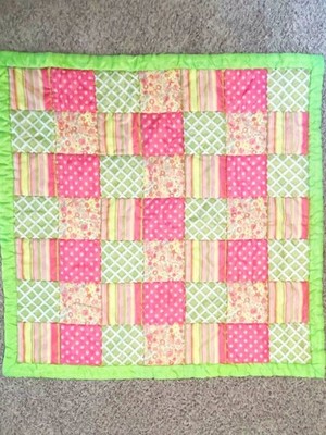 Outdoor Patchwork Baby Blanket Pink Green Floral Quilt Lovey Nursery Bedding