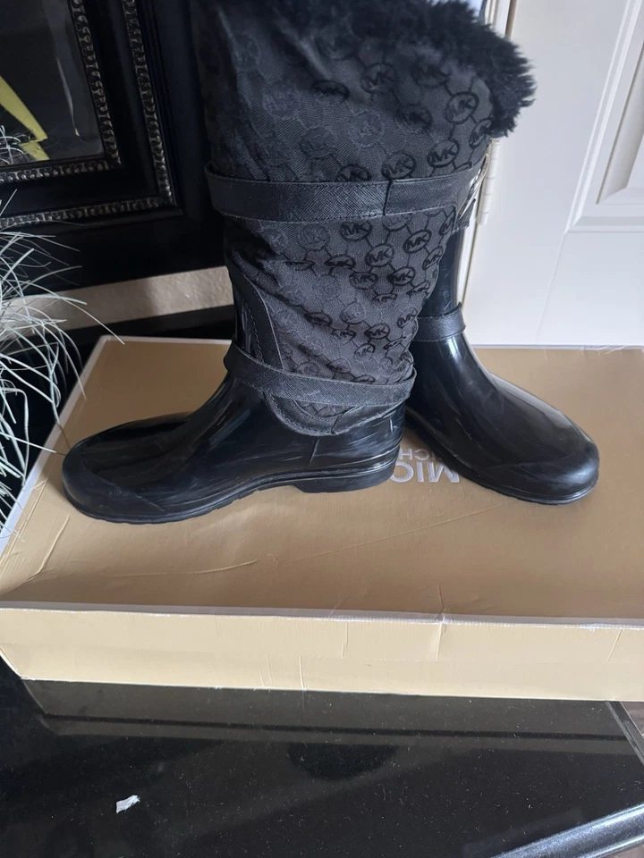 Michael Kors Fulton Arnés Negro Acolchado Imitación Piel Botas de Lluvia Mujer Talla 10 Foto 3 de 4