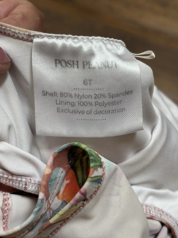 Traje de baño de una pieza con volantes florales Paulina Posh Peanut para niña-6T Foto 4 de 4