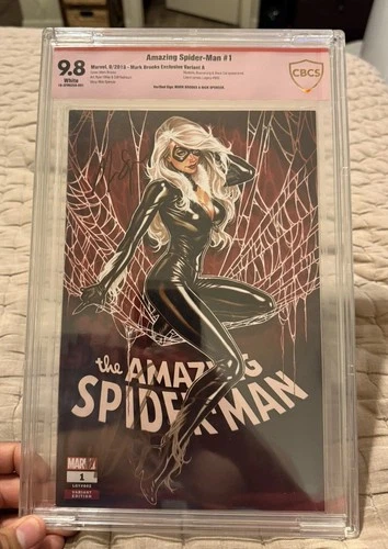 Amazing Spider-Man 1 Mark Brooks Virgin Black Cat Signed SS Htf Graded Rare 9.8
