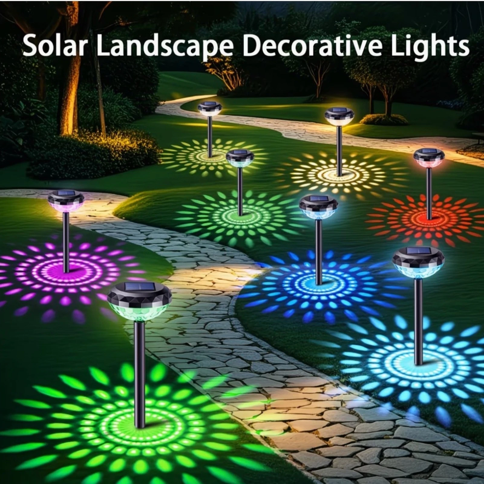 8PCS Solar Path Lights Warm White & Color Changing LED Outdoor Garden Decor