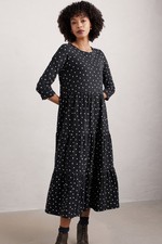 Seasalt Women's Regular Line Strokes Tiered Dress Jersey Little Sponge Spot Onyx
