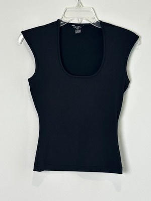 Vintage 1990s GUESS Scoop Neck Top Small Black Stretch Y2K Chic Retro Minimalist