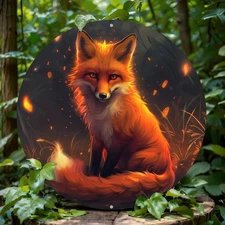 Cute Fox Orange Black Forest Animal Round Metal Wall Decor