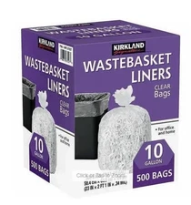 New Kirkland Signature 10 Gallon Wastebasket Liners, 500 Bags, Clear Heavy Bags