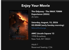 the odyssey IMAX 70MM AMC Lincoln Square 13, 8/16 2AM