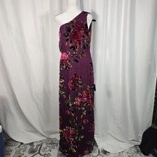 Lulus Budding Radiance Purple Floral Velvet One-Shoulder Maxi Dress Flowy Boho L