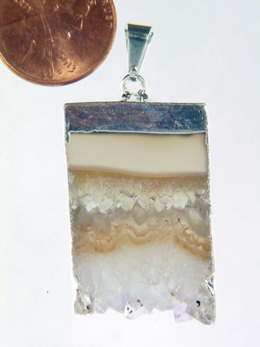 BUTW Silver Electroformed Amethyst Geode Slice Pendant with SP chain 9783K - Picture 1 of 3