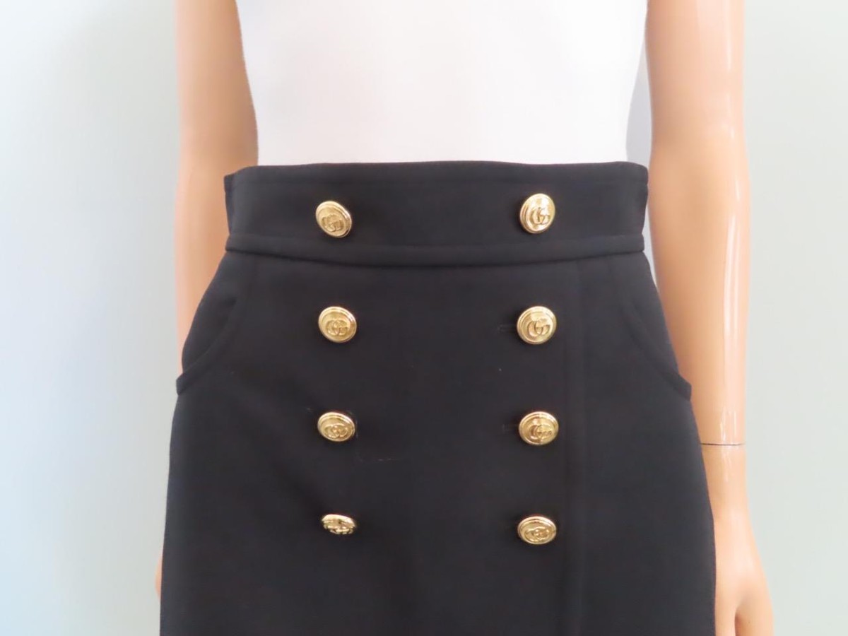 NWT GUCCI Black Wool-Silk Crepe Mini Skirt Size 38/US 2