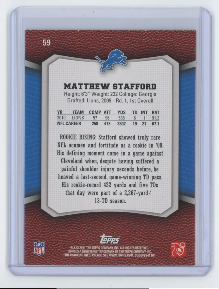 2011 Topps Rising Rookies Matthew Stafford . Detroit Lions #59 - Image 2 of 2