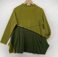 TERRA SJ APPAREL Sweater Womens M Colorblock Tunic Funnel Neck Pullover Green