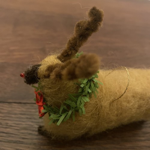 Needle Felted Reindeer Ornament With Wreath Red Bow Red Nose - Picture 6 of 9