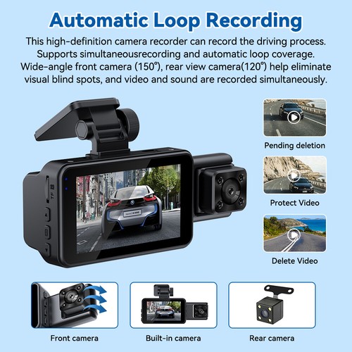 Triple Lens 1080P HD Car Camera WiFi DVR Recorder Night Vision G-Sensor Dashcam - Picture 5 of 14