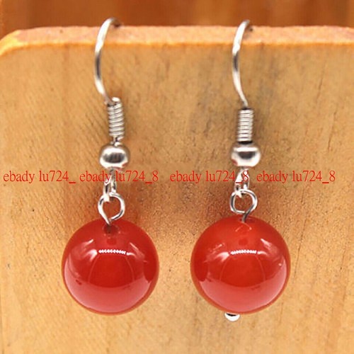 Pretty Natural 4 Colors 10mm Gemstone Round Beads Silver Hook Dangle Earrings AA - Picture 6 of 16