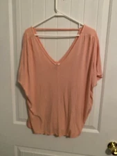 Old Navy V Neck Striped Short Sleeve Shirt Orange & White Stripped Size XL