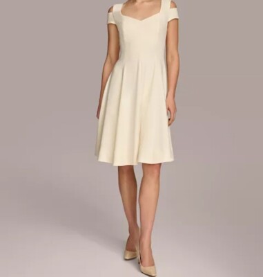 Donna Karan Women's 4 Cold-Shoulder Fit & Flare Lined Silhouette Dress  Cream 18D | eBay