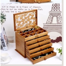 6 Layers Large Vintage Wooden Jewelry Box Necklace Organizer Storage Gift Box