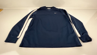 NIKE PULLOVER SHIRT MENS SIZE L LARGE 100% POLYESTER LONG SLEEVE DARK BLUE SPORT