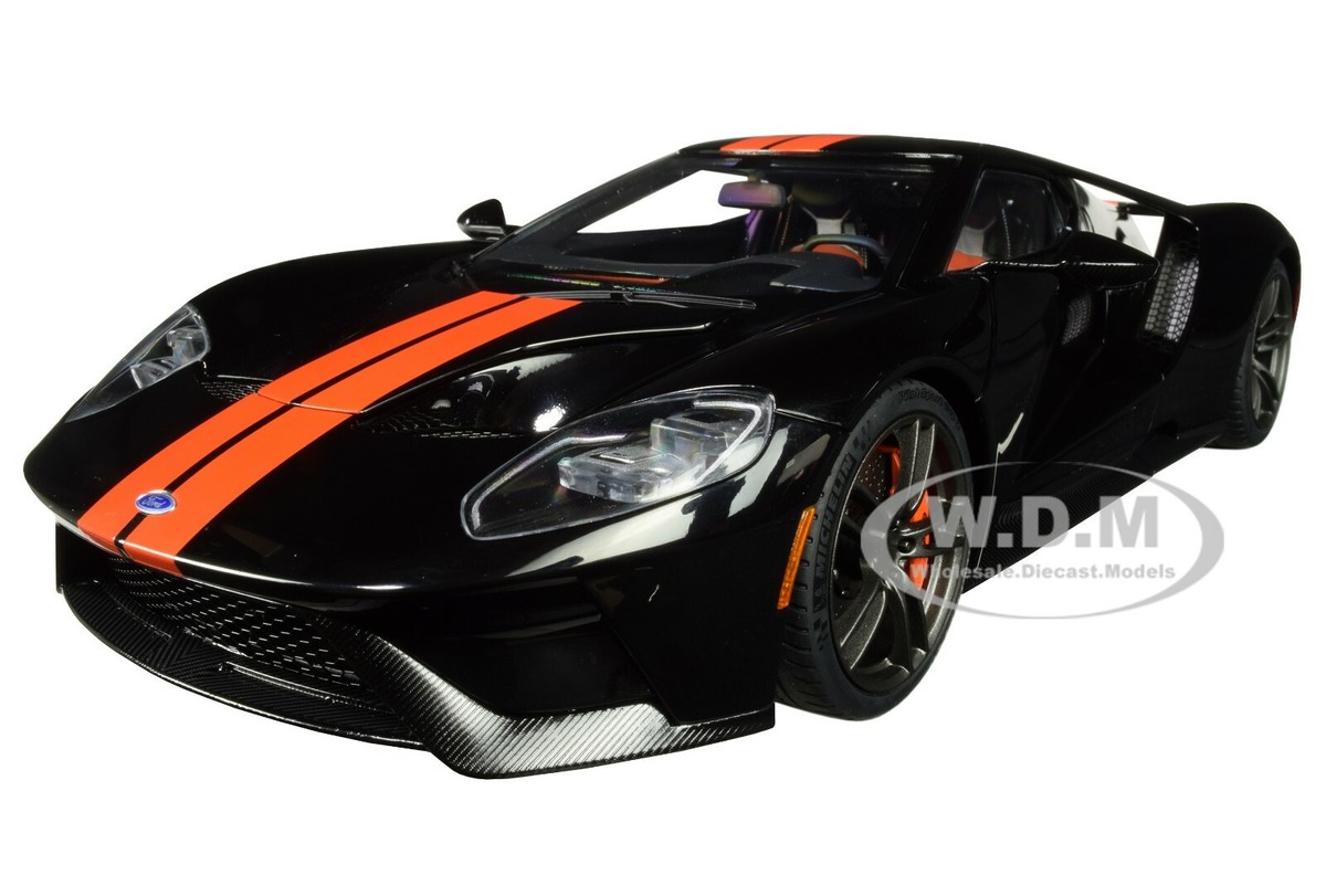 2017 FORD GT SHADOW BLACK WITH ORANGE STRIPES 1/18 MODEL CAR