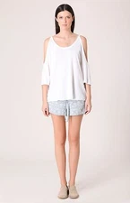 Liberty Garden White Cold Shoulder Relaxed Fit Top | Terry Knit XS NWT 4BOT2040