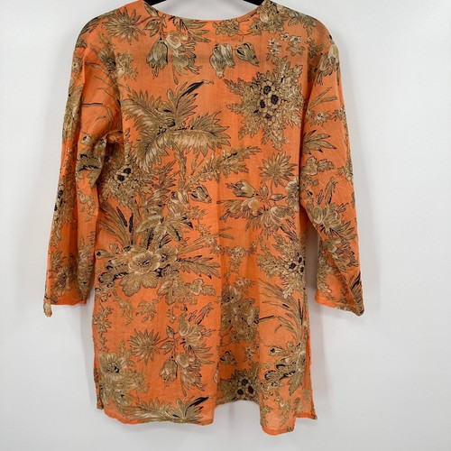 Dolma Tunic Dress Women's Medium Pink Floral Side Slit Long Sleeve Split V-Neck - Picture 2 of 10