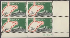Scott # 1232 US Plate Block Of 4 West Virginia Statehood MNH - 1963 FREE 🚢 ing