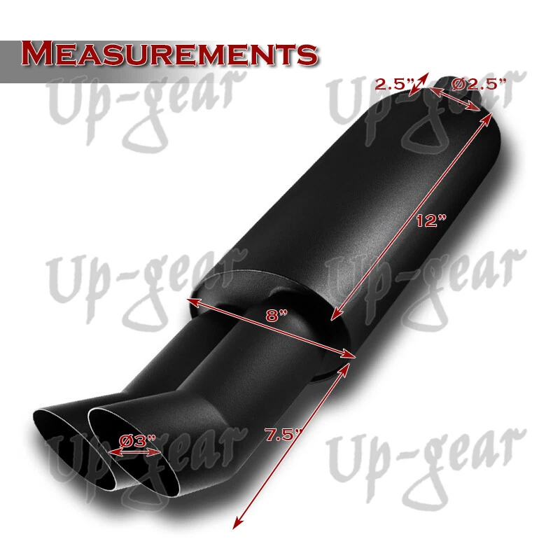 Silenciador de escape universal de 3" estilo DTM de doble punta negro T-304 entrada de 2,5" Foto 2 de 4