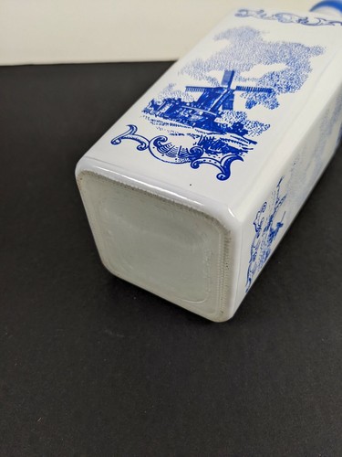 Vintage Decanter Blue Windmill Dutch Tulip Themed Cap Liquor Bottle Empty Delft - Picture 6 of 7