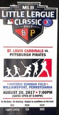 8/20/2017 Little League Classic Cardinals vs. Pittsburgh Pirates Ticket 187612