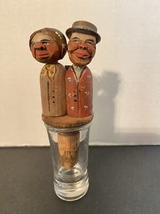 ANRI Italian Mechanical Couple Hand Carved Vintage Wine Cork Beverage Stopper