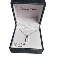 Sterling Silver 1/10 Diamond Teardrop Shape Pendant Chain Necklace