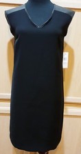 Nine West HIGH DEFINITION Black Crepe Shift Dress w/Faux Leather Shoulders - $89