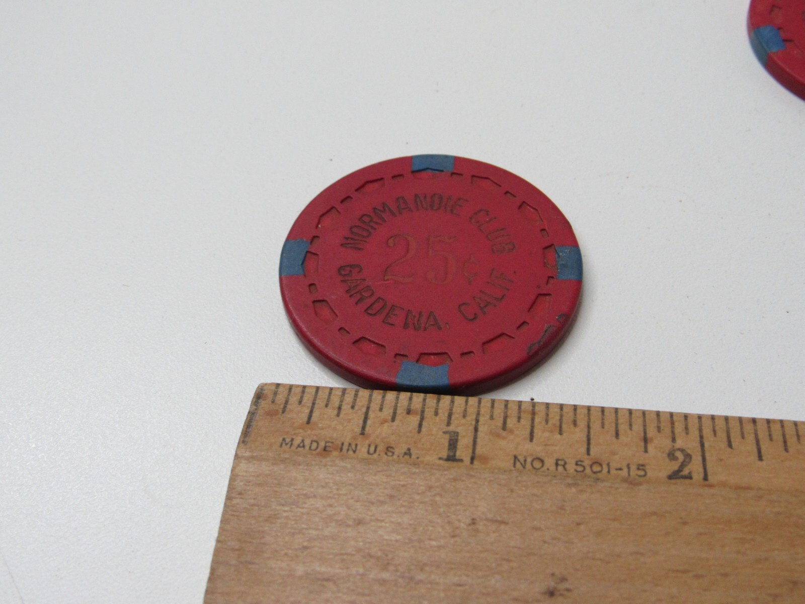 Lot Of 3 Normandie Club $0.25 casino poker chips - Gardena CA - 1950s/1960s #KR