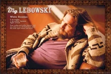 THE BIG LEBOWSKI MOVIE POSTER ~ DUDE WHITE RUSSIAN 24x36 Jeff Bridges