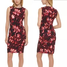 NEW Calvin Klein Women's floral Printed Seamed Sleeveless Sheath Dress, size 4P