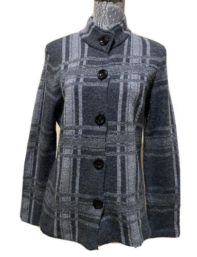 Jones New York Chaqueta Abrigo de Lana a Cuadros Guisante para Mujer 10 Gris Plata Botón Cuello Simulado - Imagen 12 de 16
