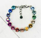 Cup Chain Crystal Tennis Bracelet 8mm Silver Plated Bright Rainbow Ombre
