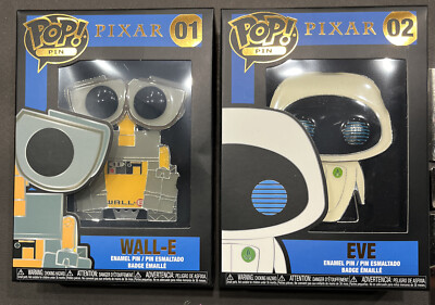 Funko Pop! Large Enamel Pin - Pixar - #01 Wall-E and #02 Eve NIB Disney Lot Set