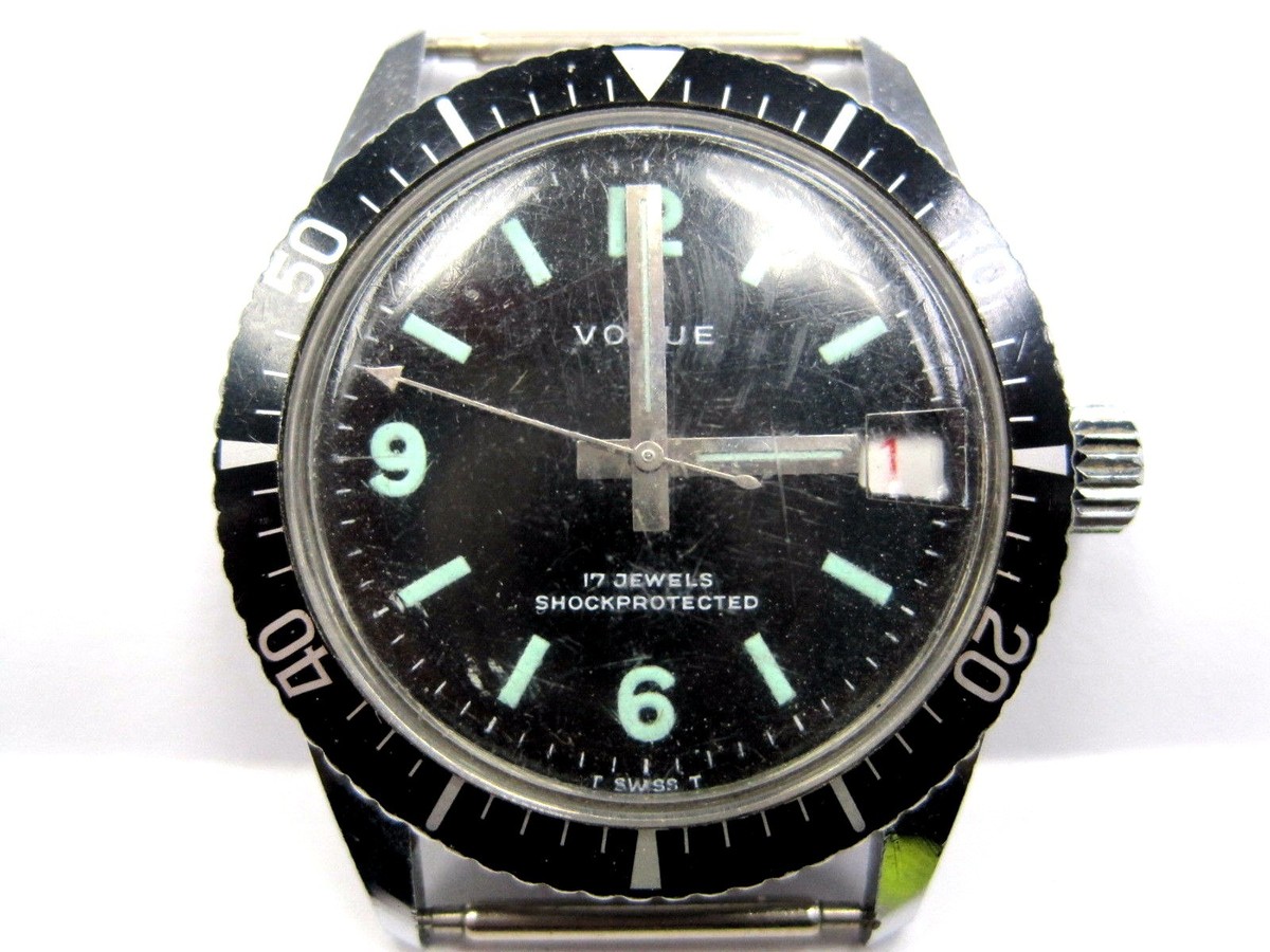 Antique Gents Vogue Date Stainless Steel Wrist Watch 29 mm 