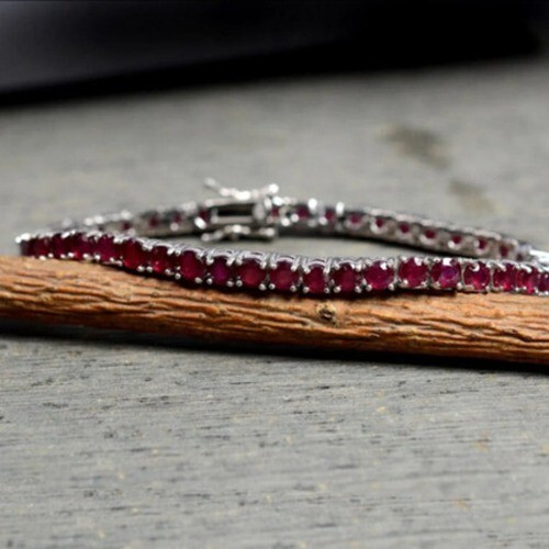 Brazalete Tenis Rubí Rojo Creado en Laboratorio 10 Ct Chapado en Oro Blanco 14K 7" - Imagen 2 de 8
