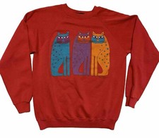 Vintage 80 s Cats Crewneck Sweatshirt Laurel Burch SF Fantastic Felines Sz L Red